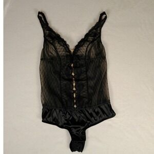 NWT Blush Allure‎ Noire Teddy Black Mesh Lace Front Button Bodysuit M